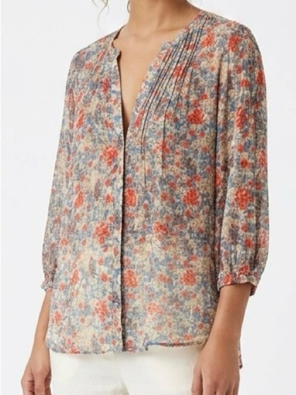 Joie Lacee Floral Silk Chiffon Blouse S Porcelain Multi Boho Romantic